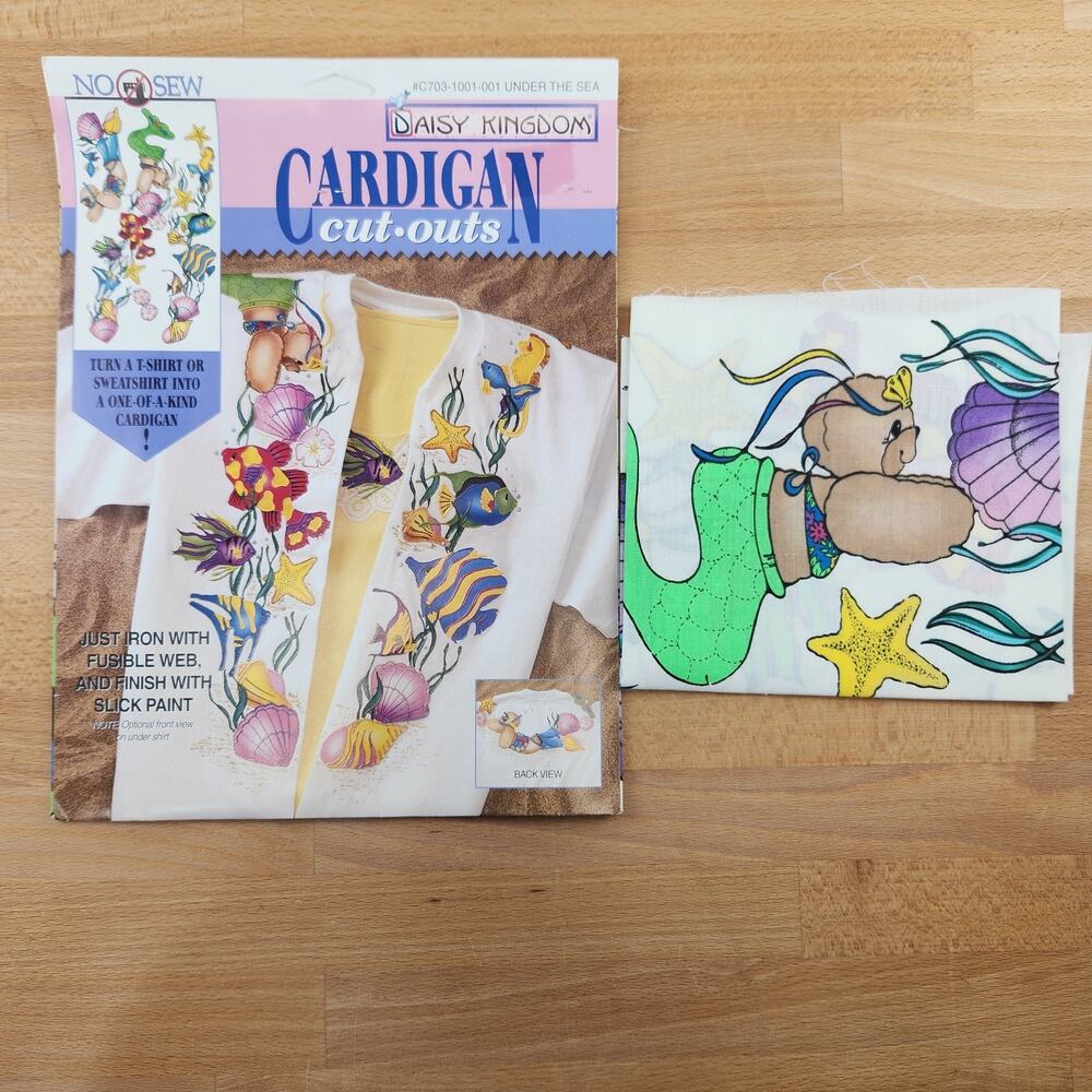 2 Vintage 1994 Daisy Kingdom Fabric Appliques Cardigan Cut Outs Under the Sea